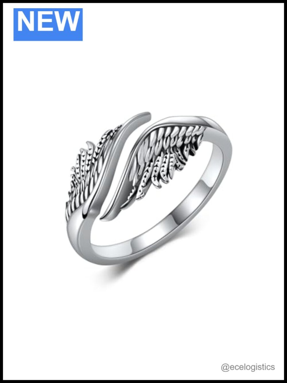 925 Sterling Silver Angel Wing Feather Adjustable Open Ring Memorial Jewelry